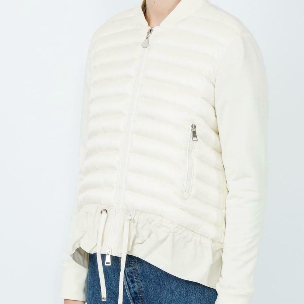 Moncler Maglia Cardigan Quilted Down Bomber Peplum Jacket NWT XS $950 Ivory